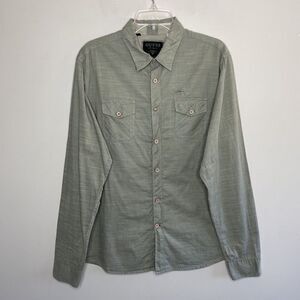 GUESS Mens Button-Up Long-Sleeve Shirt Sz XL 100% Cotton Green Woven Western